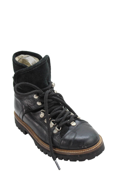 Ganni Womens Suede Shearling Lined Lace Up Boots Black Size 6