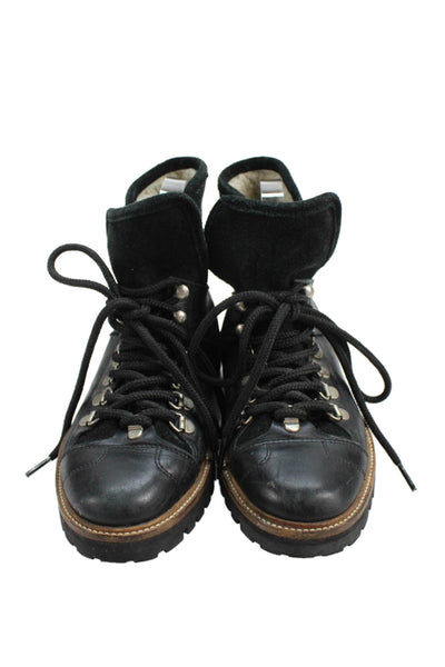 Ganni Womens Suede Shearling Lined Lace Up Boots Black Size 6