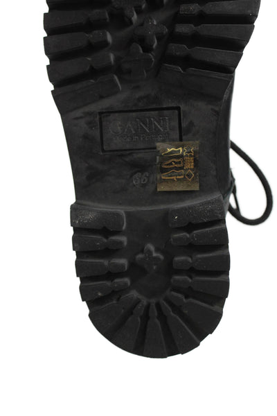Ganni Womens Suede Shearling Lined Lace Up Boots Black Size 6