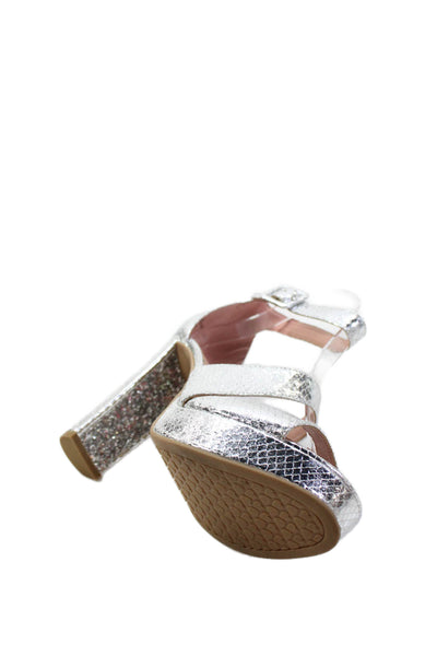 Chinese Laundry Womens Metallic Animal Print Block Heels Silver Size 7.5