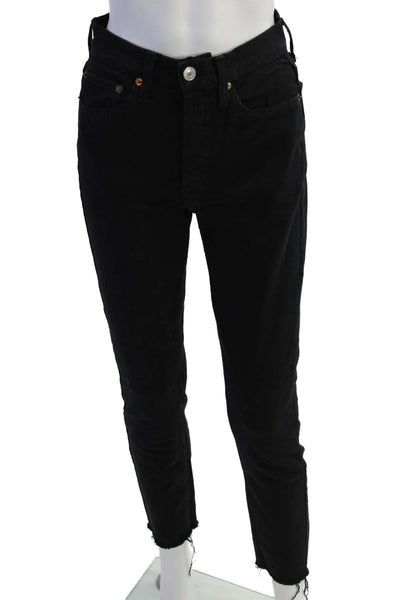 Re/Done Womens Cropped Skinny Jeans Black Mid-Rise Button Size 25