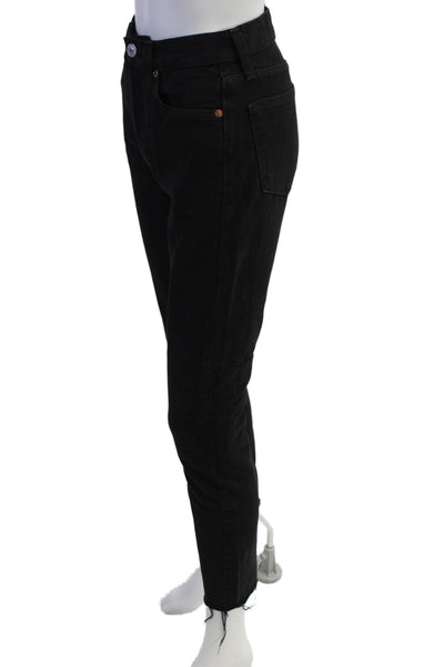 Re/Done Womens Cropped Skinny Jeans Black Mid-Rise Button Size 25