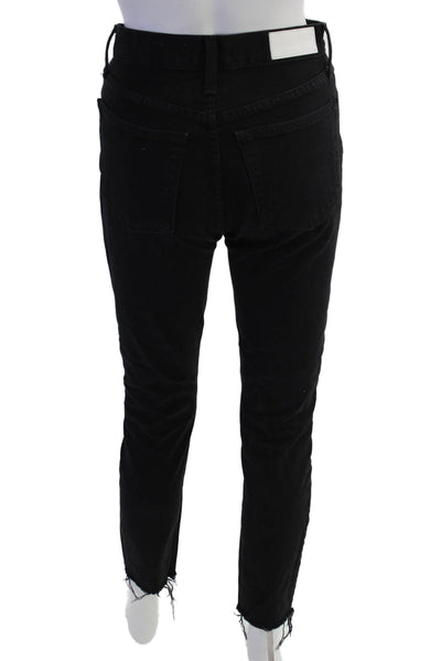 Re/Done Womens Cropped Skinny Jeans Black Mid-Rise Button Size 25