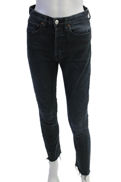 Re/Done Women Ankle Cropped Skinny Jeans Black High Waist Size 26