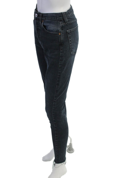 Re/Done Women Ankle Cropped Skinny Jeans Black High Waist Size 26