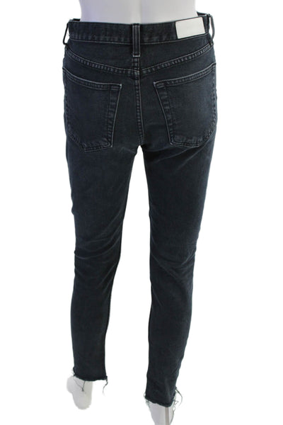 Re/Done Women Ankle Cropped Skinny Jeans Black High Waist Size 26