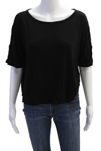 Honeydew Women Cropped Basic T-Shirt Black Round Neck Short Sleeve Size M