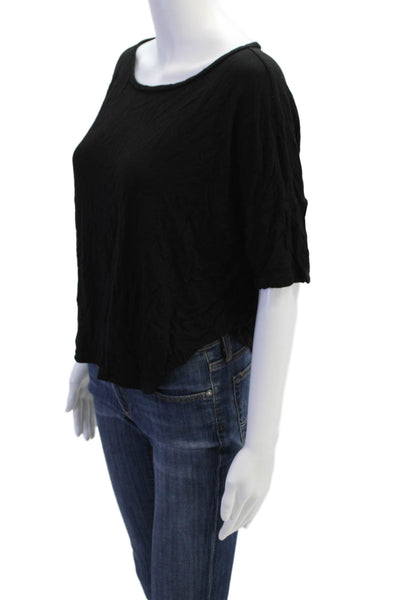 Honeydew Women Cropped Basic T-Shirt Black Round Neck Short Sleeve Size M