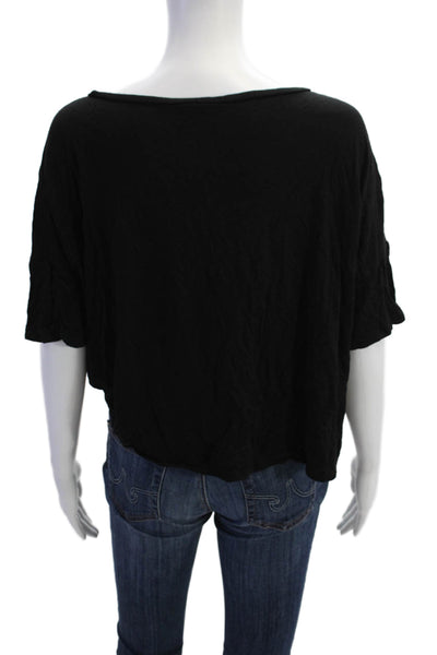 Honeydew Women Cropped Basic T-Shirt Black Round Neck Short Sleeve Size M