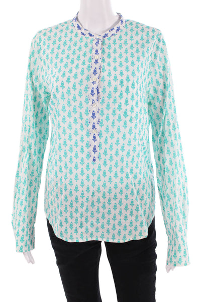 J Crew Womens Tunic Buttonup Blue Floral Maternity Long-Sleeve Size S