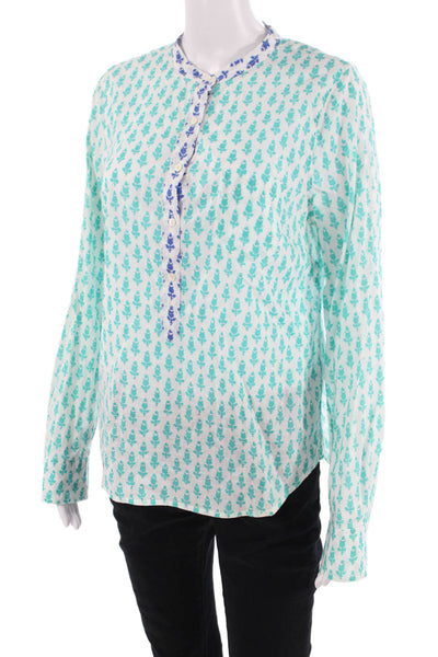 J Crew Womens Tunic Buttonup Blue Floral Maternity Long-Sleeve Size S
