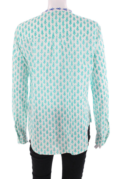 J Crew Womens Tunic Buttonup Blue Floral Maternity Long-Sleeve Size S