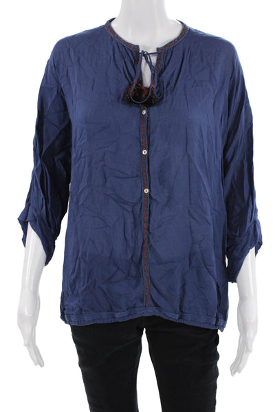 Poupette St. Barth Women Tunic Blouse Dark Blue 3/4 Sleeve Viscose Size M