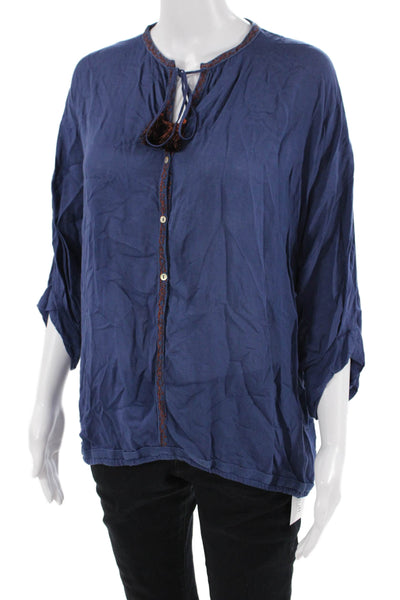 Poupette St. Barth Women Tunic Blouse Dark Blue 3/4 Sleeve Viscose Size M