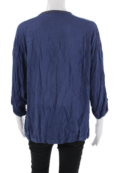 Poupette St. Barth Women Tunic Blouse Dark Blue 3/4 Sleeve Viscose Size M