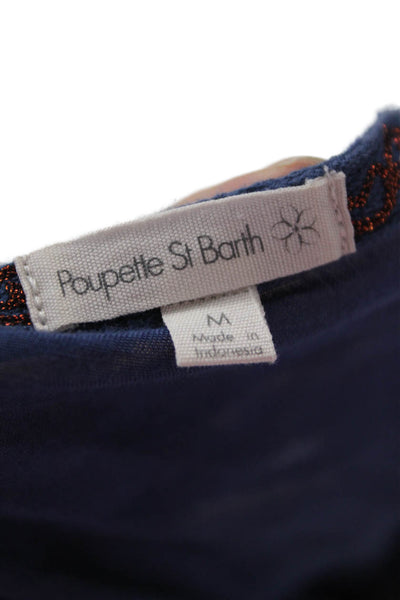 Poupette St. Barth Women Tunic Blouse Dark Blue 3/4 Sleeve Viscose Size M