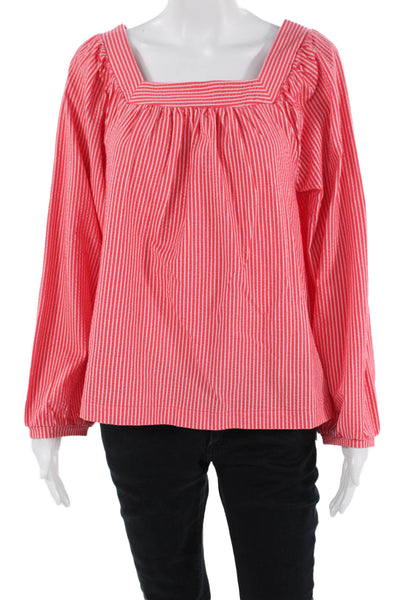 J Crew Women Striped Square Neck Tunic Long Sleeve Red Size M
