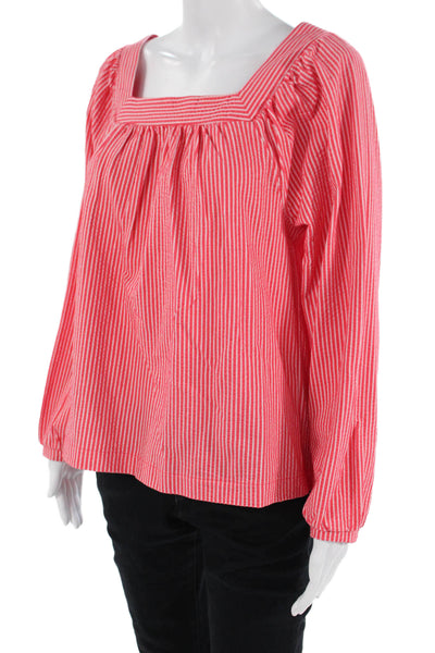J Crew Women Striped Square Neck Tunic Long Sleeve Red Size M