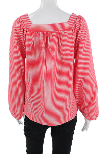 J Crew Women Striped Square Neck Tunic Long Sleeve Red Size M