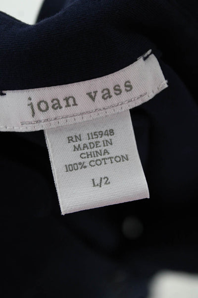 Joan Vass Women Tunic Dark Blue Button-Up V-Neck 3/4 Sleeve 100% Cotton Size L