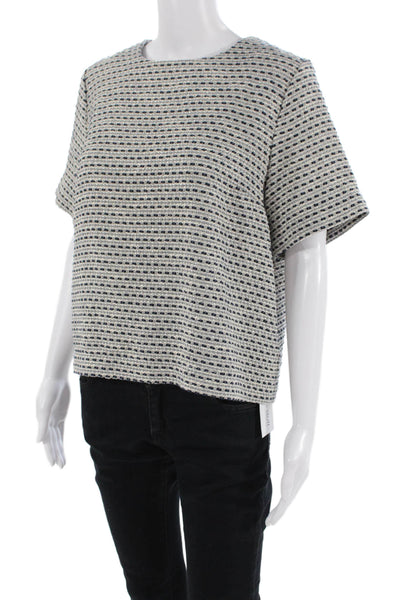 Lisa Marie Fernandez Women Beige Striped Crew Neck Short Sleeve Blouse Size 3