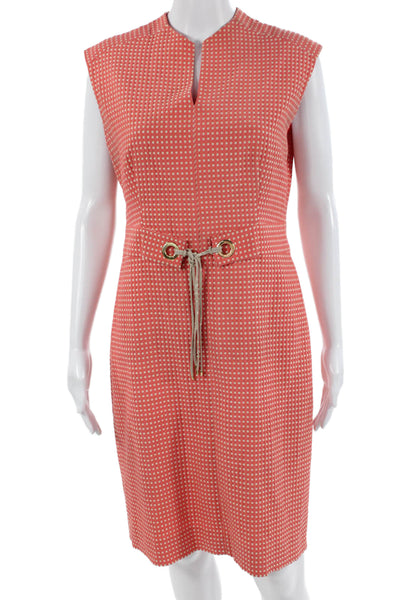 Tahari Levine Women Sheath Dress Pink Polka Dot Sleeveless Knee Length Size 8