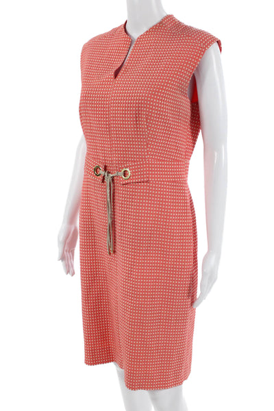 Tahari Levine Women Sheath Dress Pink Polka Dot Sleeveless Knee Length Size 8