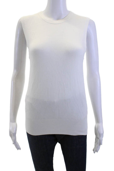 Zara Women Basic White Sleeveless Tank Crew Neck Polyester Blend Size M