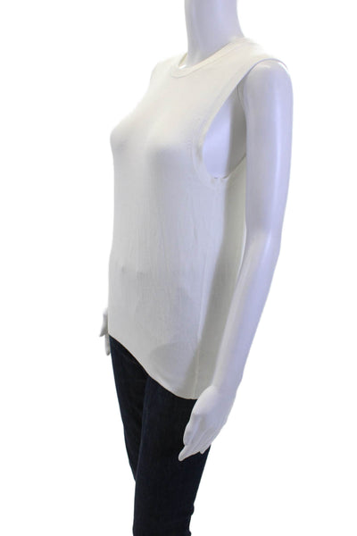 Zara Women Basic White Sleeveless Tank Crew Neck Polyester Blend Size M