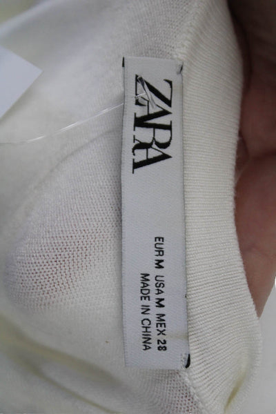 Zara Women Basic White Sleeveless Tank Crew Neck Polyester Blend Size M