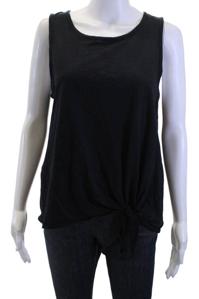 Theory Women Black Cotton Basic Tank Round Neck Sleeveless Size M