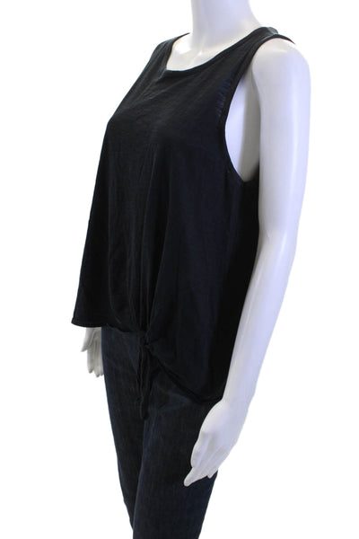 Theory Women Black Cotton Basic Tank Round Neck Sleeveless Size M
