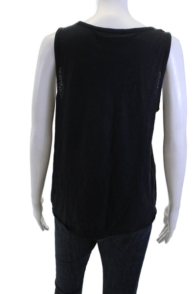 Theory Women Black Cotton Basic Tank Round Neck Sleeveless Size M