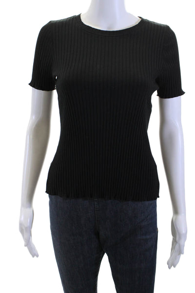 Goldie Womens Striped Crew Neck Basic T-Shirt Black Modal Spandex Size M