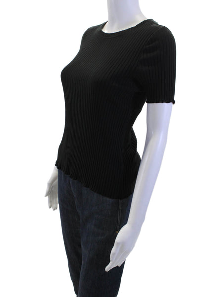 Goldie Womens Striped Crew Neck Basic T-Shirt Black Modal Spandex Size M
