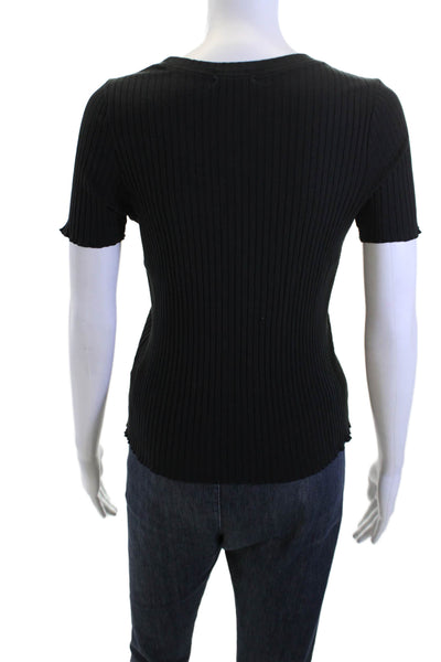 Goldie Womens Striped Crew Neck Basic T-Shirt Black Modal Spandex Size M