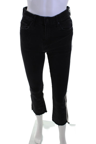 Mother Womens Black Cropped Skinny Jeans Striped Mid Rise Size 27