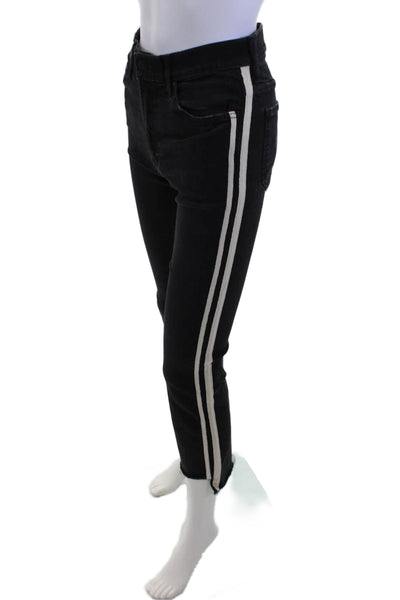 Mother Womens Black Cropped Skinny Jeans Striped Mid Rise Size 27