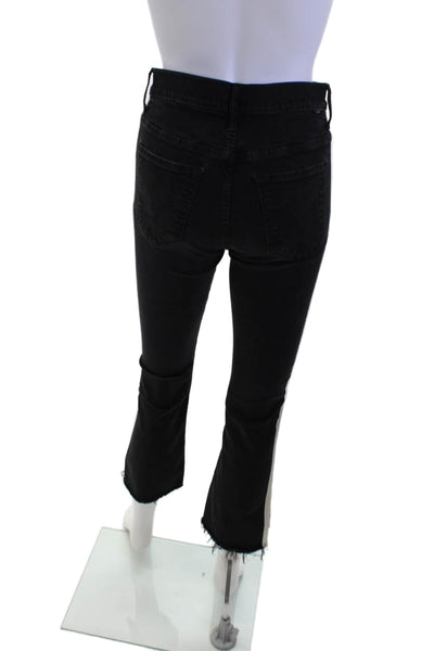 Mother Womens Black Cropped Skinny Jeans Striped Mid Rise Size 27