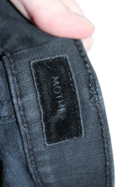 Mother Womens Black Cropped Skinny Jeans Striped Mid Rise Size 27