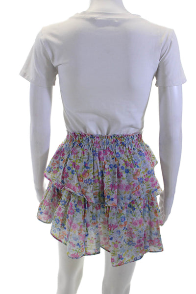 Love Shack Fancy Women Peasant Mini Floral Cotton Skirt Blue Size S