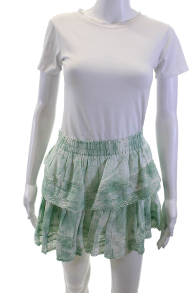 Love Shack Fancy Women Peasant Mini Skirt Green Cotton Size XS