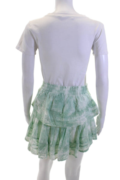 Love Shack Fancy Women Peasant Mini Skirt Green Cotton Size XS