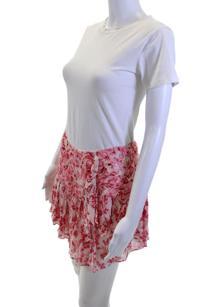 Love Shack Fancy Women Pink Floral Silk Mini Wrap Skirt Set Size 4