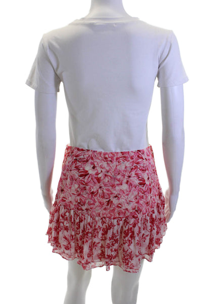 Love Shack Fancy Women Pink Floral Silk Mini Wrap Skirt Set Size 4