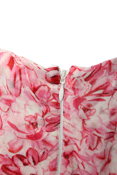Love Shack Fancy Women Pink Floral Silk Mini Wrap Skirt Set Size 4