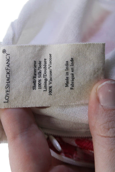 Love Shack Fancy Women Pink Floral Silk Mini Wrap Skirt Set Size 4