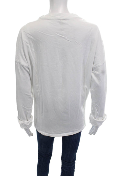 Emma & Sam Women Pullover Sweatshirt White Cotton Long Sleeve Size S