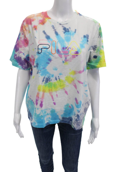 Fila Women Basic Graphic T-Shirt Multi-Color Crew Neck Short Sleeve Size L