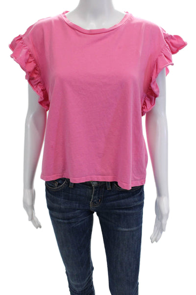Zara Womens Sleeveless Crew Neck Jersey T-Shirt Pink Cotton Blend Size L